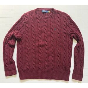 Polo Ralph Lauren Cable Knit Pullover Sweater Mens Medium Red Burgundy Pony Logo